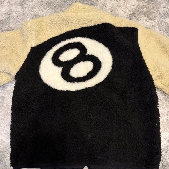 Stussy 8 Ball Sherpa Reversible Jacket Tan Mens Large - Picture 3 of 3
